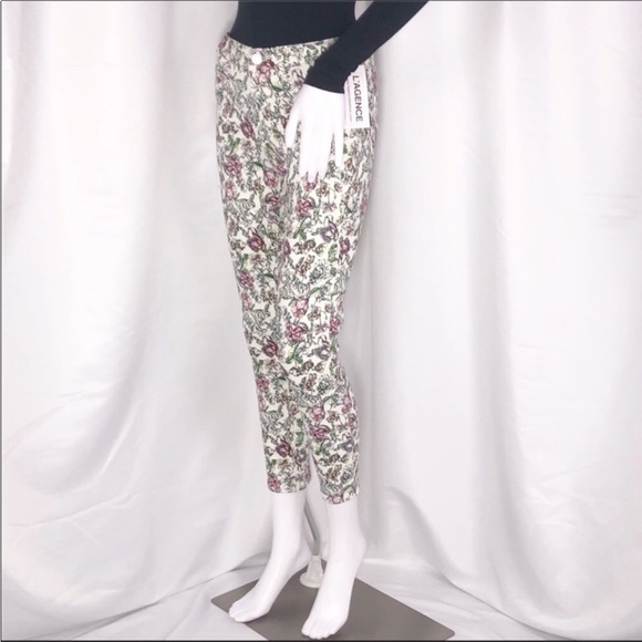 L’Agence Cream Floral Print Margot Skinny Cropped Jeans Sz25 Zip Fly ButtonClose - Picture 4 of 16